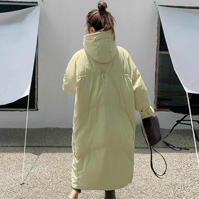 Женский зеленый пуховик с капюшоном, длинная хлопковая одежда, новая зимняя корейская мода, свободные теплые утолщенные ветрозащитные пальто большого размера, топы