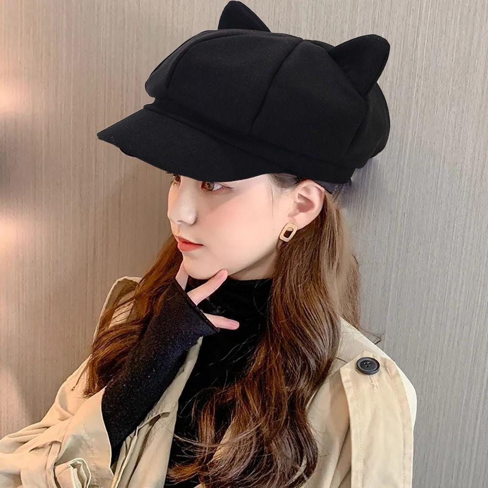 Warmer Beret Hat Short Eaves Duck Tongue Cap Autumn Winter Hat Octagonal Cap  Women Ladies Girl
