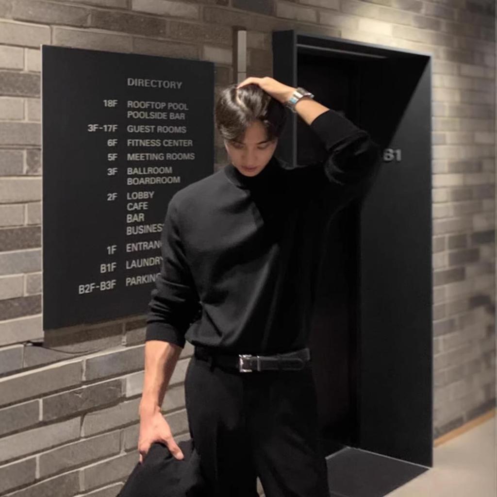 Мужской базовый вязаный топ с полувысоким воротником для осени/зимы