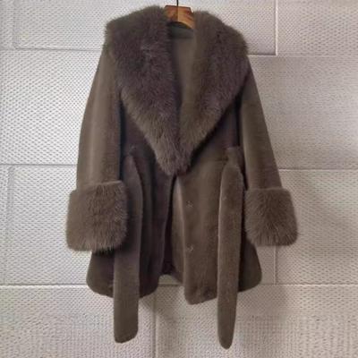 Однотонное искусственное меховое пальто средней длины для женщин, зимнее, с большим воротником из искусственного меха лисы и длинными рукавами, парки, модная верхняя одежда