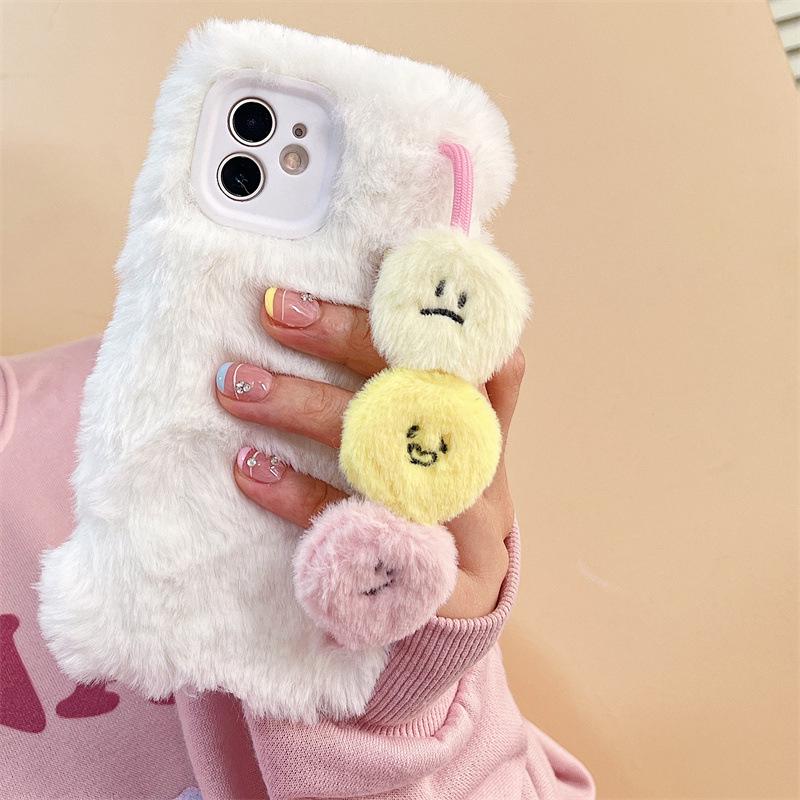 Чехол для телефона Apple 14 Promax Plush Autumn/Winter 12 со смайликом, ремешок на запястье, X Полный комплект, 13 Защита от падения, 11 Силикон.