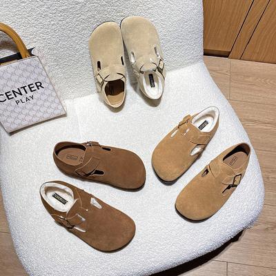 Z311 кожаные толстоподошвенные туфли с ремешком-пряжкой на одно слово, с густым пушистым утеплителем, женские