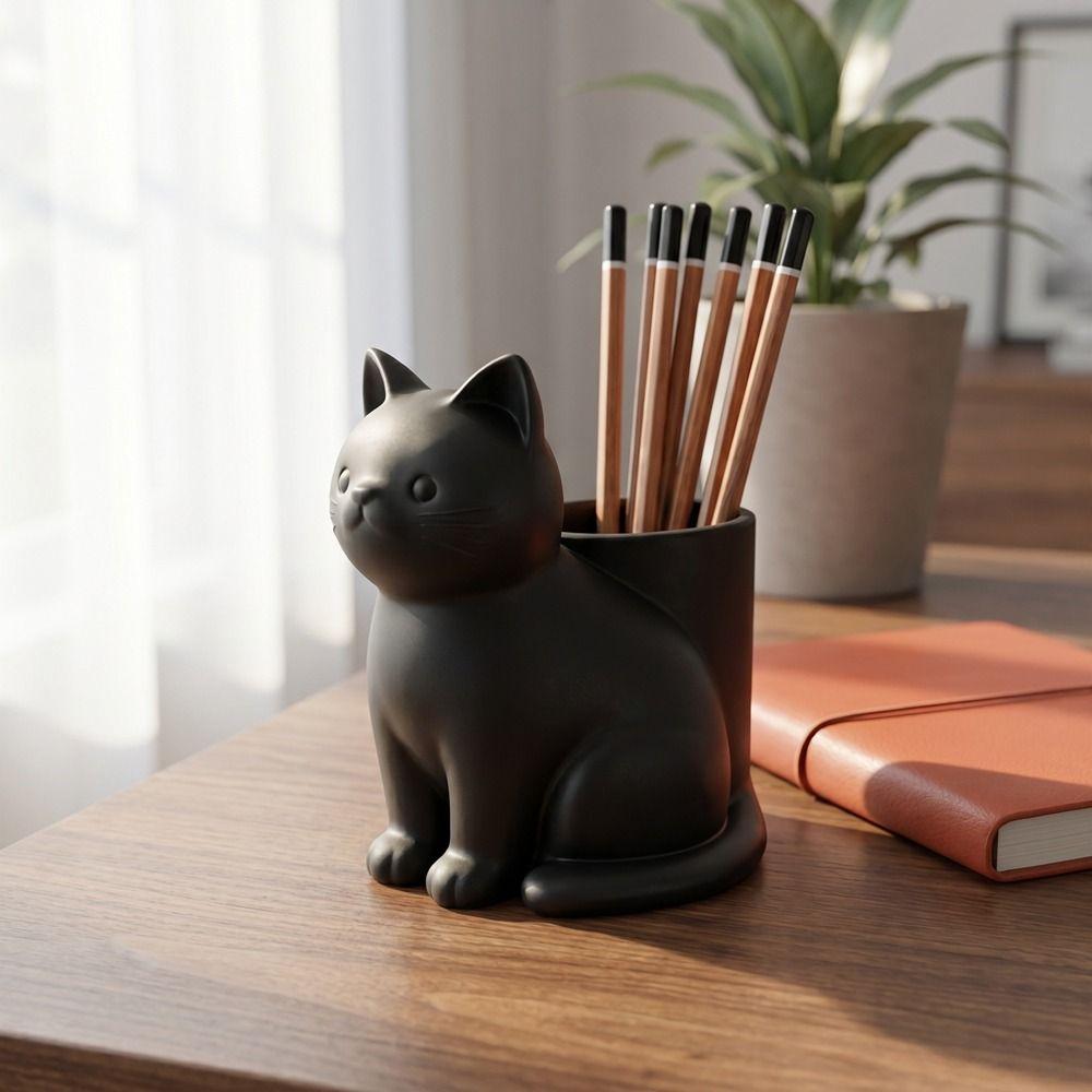 3D Printed Cat-Shaped Storage Tube Plastic Stationery Storage Box Funny Desk Organizer Office