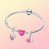 S925 Серебряный девичий розовый браслет в форме сердца с подвеской «Первая любовь», полный любви, комплект браслетов из змеиной кости, милые украшения для женщин, подарки на день рождения