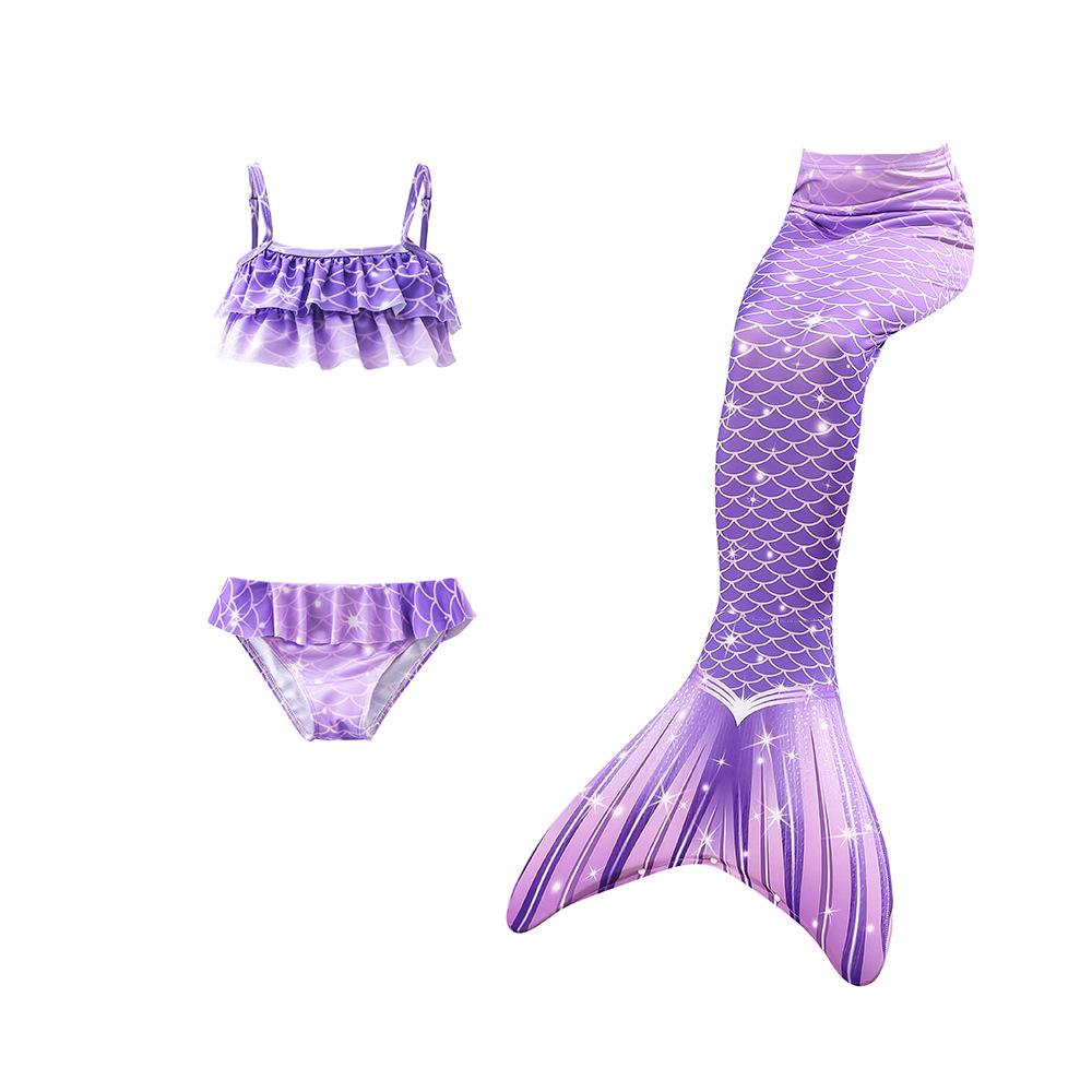 3 шт./компл. купальник с хвостом русалки для девочек, детский костюм Русалочки, пляжная одежда для косплея, купальный костюм
