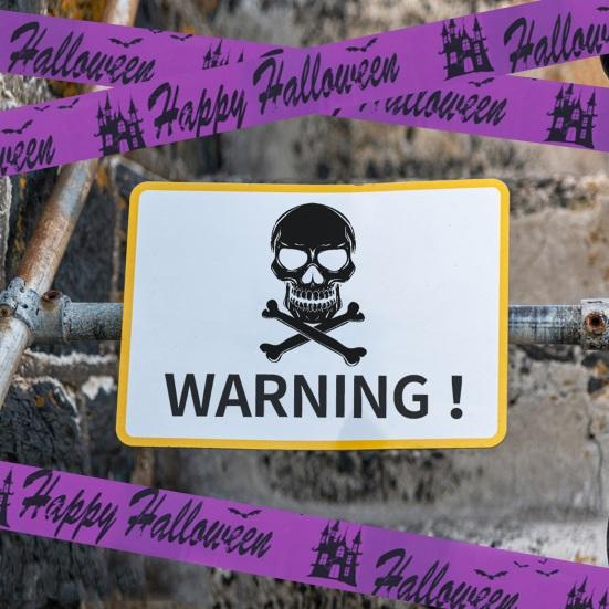 Halloween Warning Tape Plastic Skull Keep Out Danger Ribbon Warning Line Spooky Party Prop for Door Window Wall Tree Gate Yard Lawn