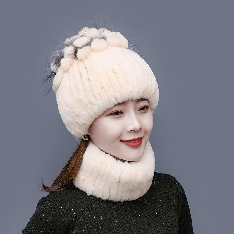 Rex Rabbit Fur Hat Autumn and Winter Fur Hat Tassel Woolen Hat Thick Warm Ear Protection Fur Hat