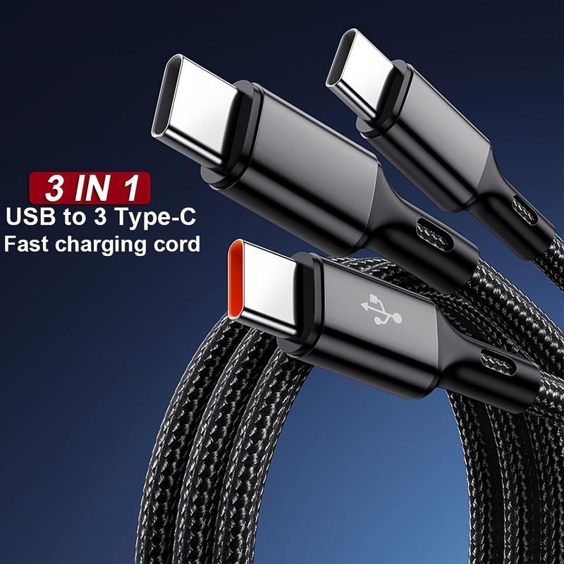 100W 3 in 1 USB to 3×Type-C Cable Phones Fast Charging Data Cable 1.2m/0.2m Extension Cord USB C PD High-Speed Data Transmission