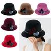 Ladies Casual Basin Hat Bowler Hat With Flower Wool Hats Fedoras Cap Dome Hat