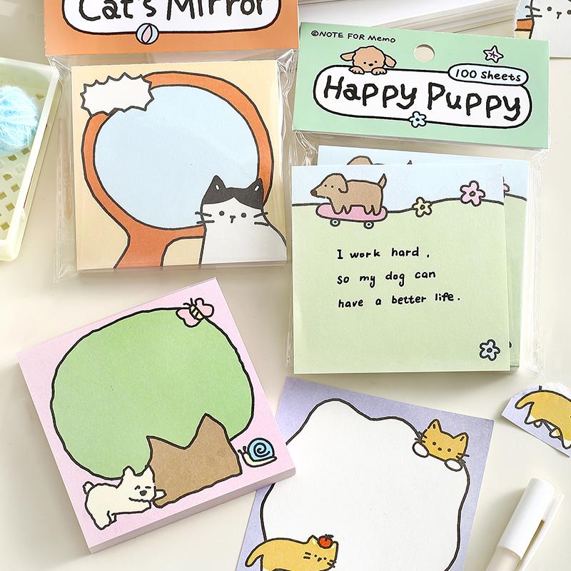 100 sheets Relaxation Series Cartoon Adhesive Cute Animals Notes Notepad Memo Pad Office School Supplies Stationery Stickers