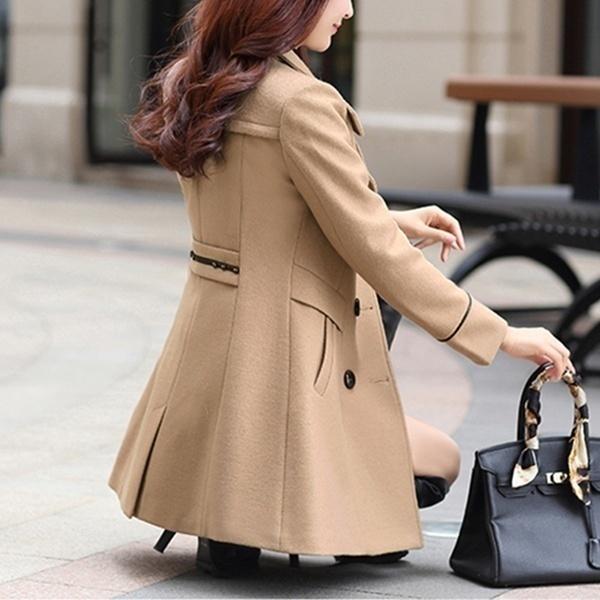 Fashion Autumn Winter Women Woolen Coats Female Coats Elegant Woolen Blends Trench Coat Ladies Windbreaker Outwear Plus Size