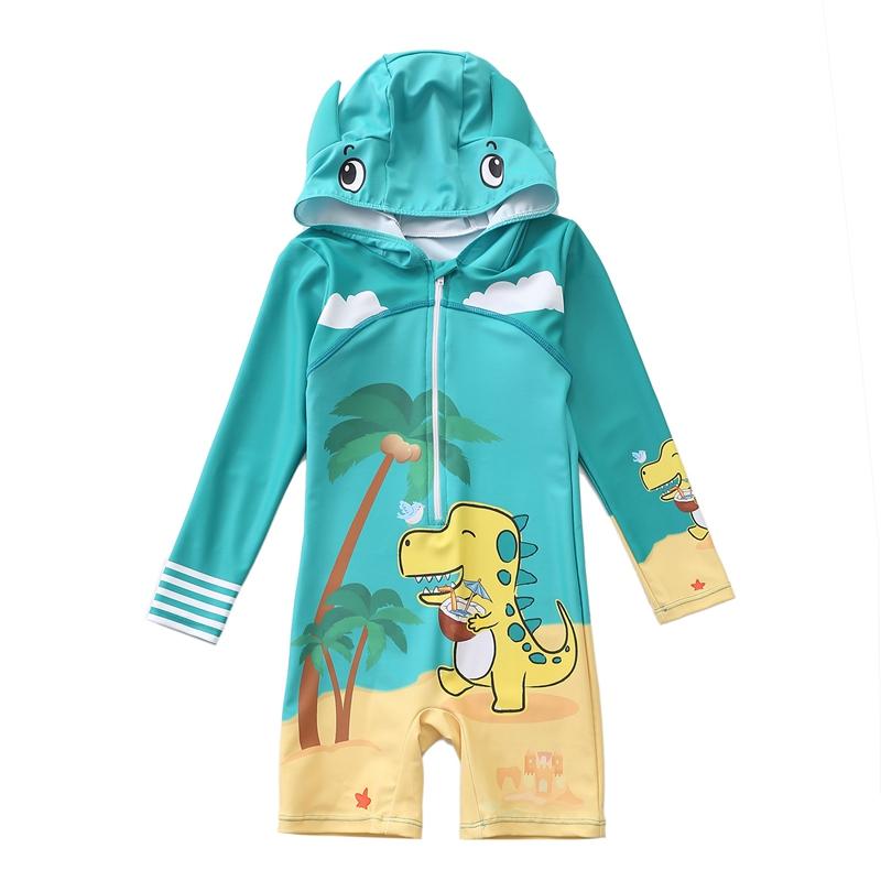 Цельный купальник для мальчиков от 1 до 7 лет, купальный костюм на молнии для малышей, купальный костюм с капюшоном, детский купальник с рисунком для маленьких мальчиков