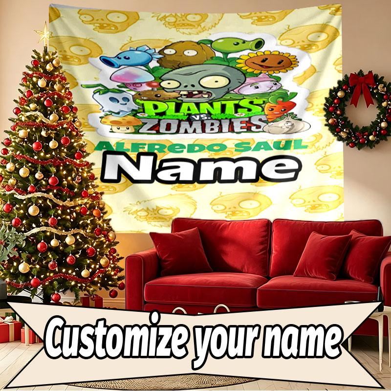 Custom Name Personalized Plants vs. Zombies Print Tapestry, Wall Art Decor, Bedroom, Dorm, Apartment, LivingRoom, Party Backdrop, Gift for Birthday