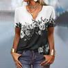 V-neck 3D Ethnic Style Printed Top Fashionable Casual Long Sleeved Women's T-shirts