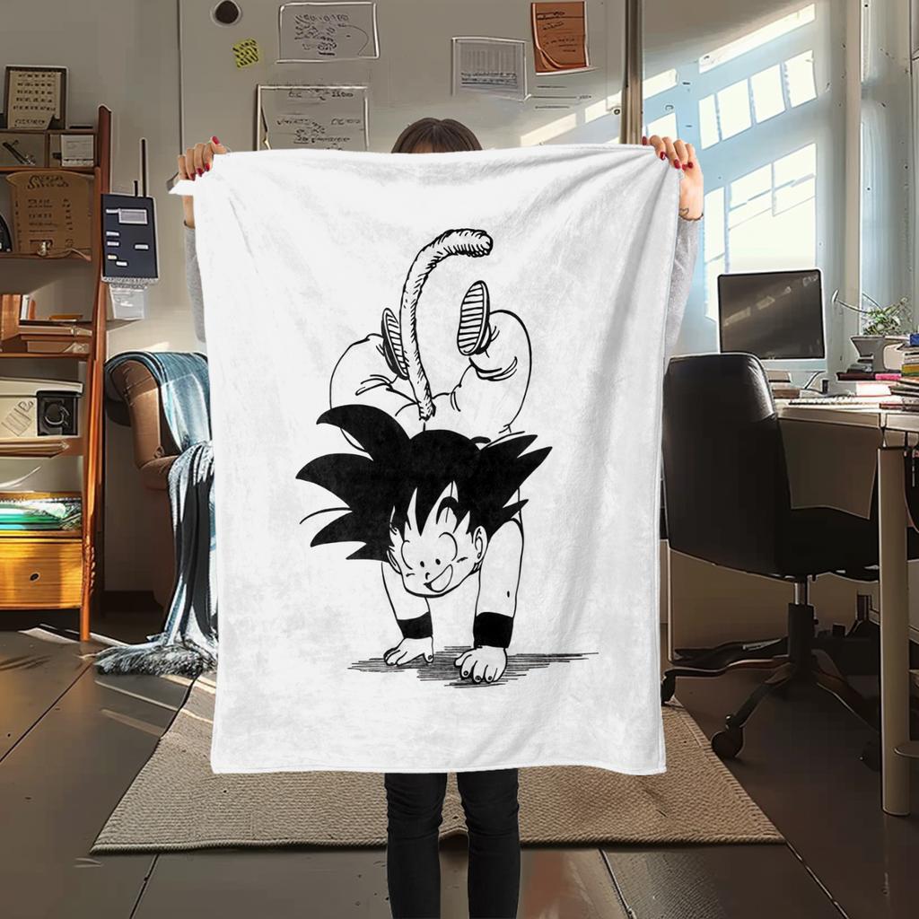 1PC Cute Cartoon Son Goku Print Flannel Blanket, High quality All Seasons, Home Decor, Warmth and Comfort, Perfect for Christmas Gifts