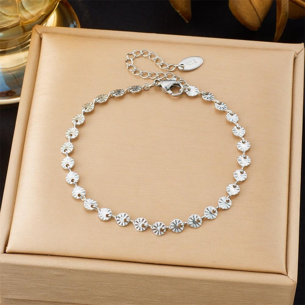Floral Flower Stainless Steel for Bracelet Sunlight Circle Embossed Dainty Dainty Fashion Chain Link for Bracelet