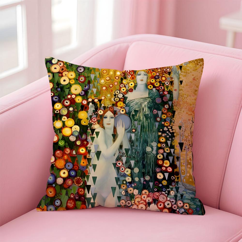 Art Gorgeous GGustav KKlimt Oil Painting Cushion Cover Pillow Case Soft Skin Friendly Fabric Comfort Concealed Zipper