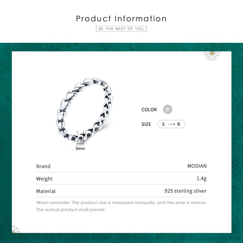 MODIAN Винтажное кольцо «сердце к сердцу», 100% стерлинговое серебро 925 пробы, штабелируемые простые кольца на палец для женщин, ювелирные изделия Anillo