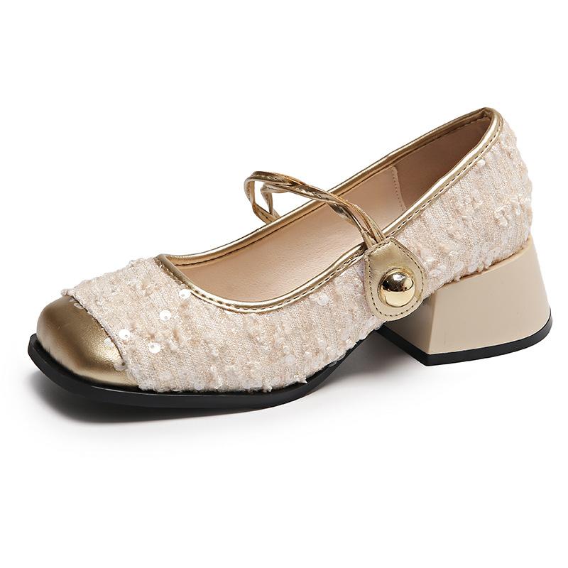 Нишевые высококачественные туфли Мэри Джейн с пайетками женские туфли 2024 года новые весенние туфли на плоской подошве во французском стиле вечерние туфли