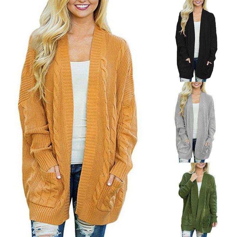 Warm And Chunky Knit Women Cardigan Sleeve Casual Sweater Outwear