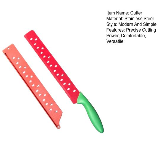 Watermelon Knife with Sleeve ,Stainless Steel Serrated Cutter for Cutting Watermelon Bread Cake Cheese, Multipurpose Kitchen Baking Tool