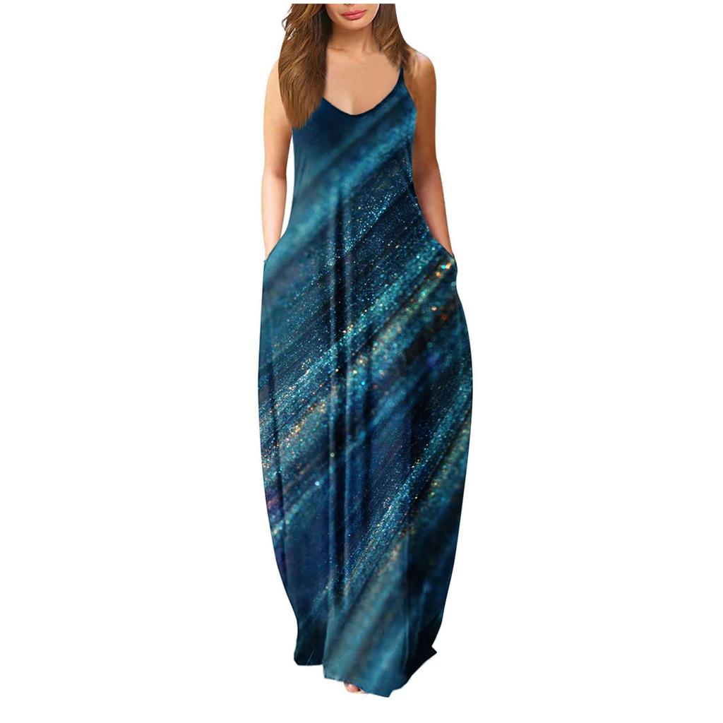 Fashion Ladies Loose Casual Summer Sexy Sleeveless Printed Sleeveless Backless Beach Dress