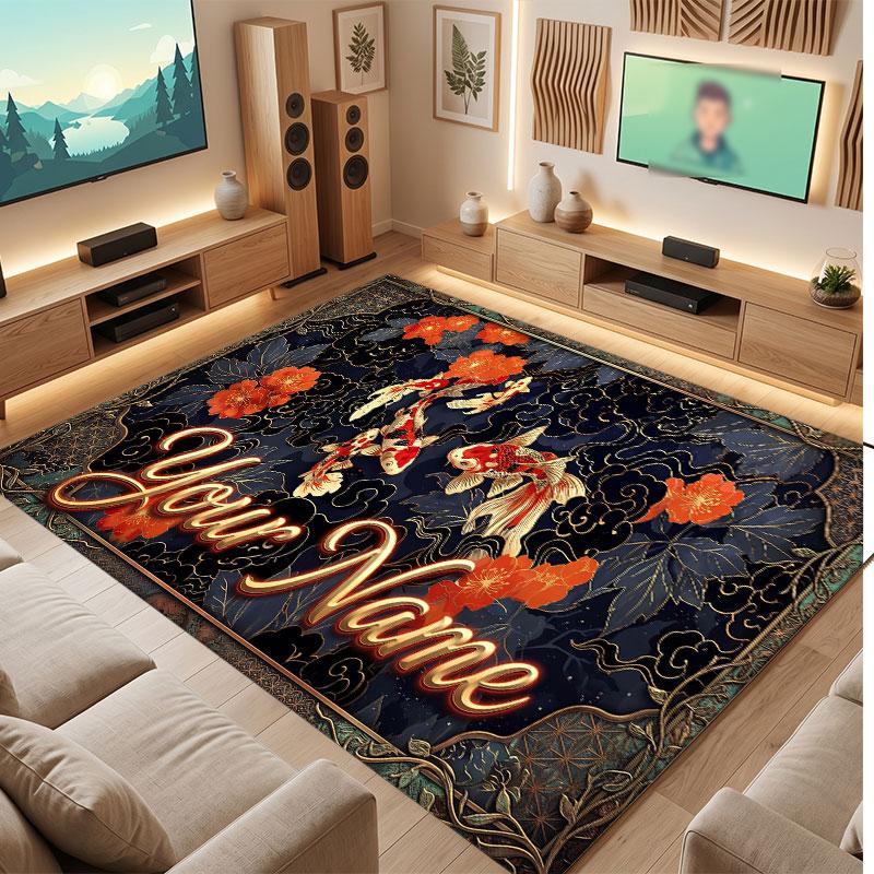 Octopus Sea Life Theme Crystal Velvet Floor Rug Personalized Custom Name Text Warm Carpet Home Decoration
