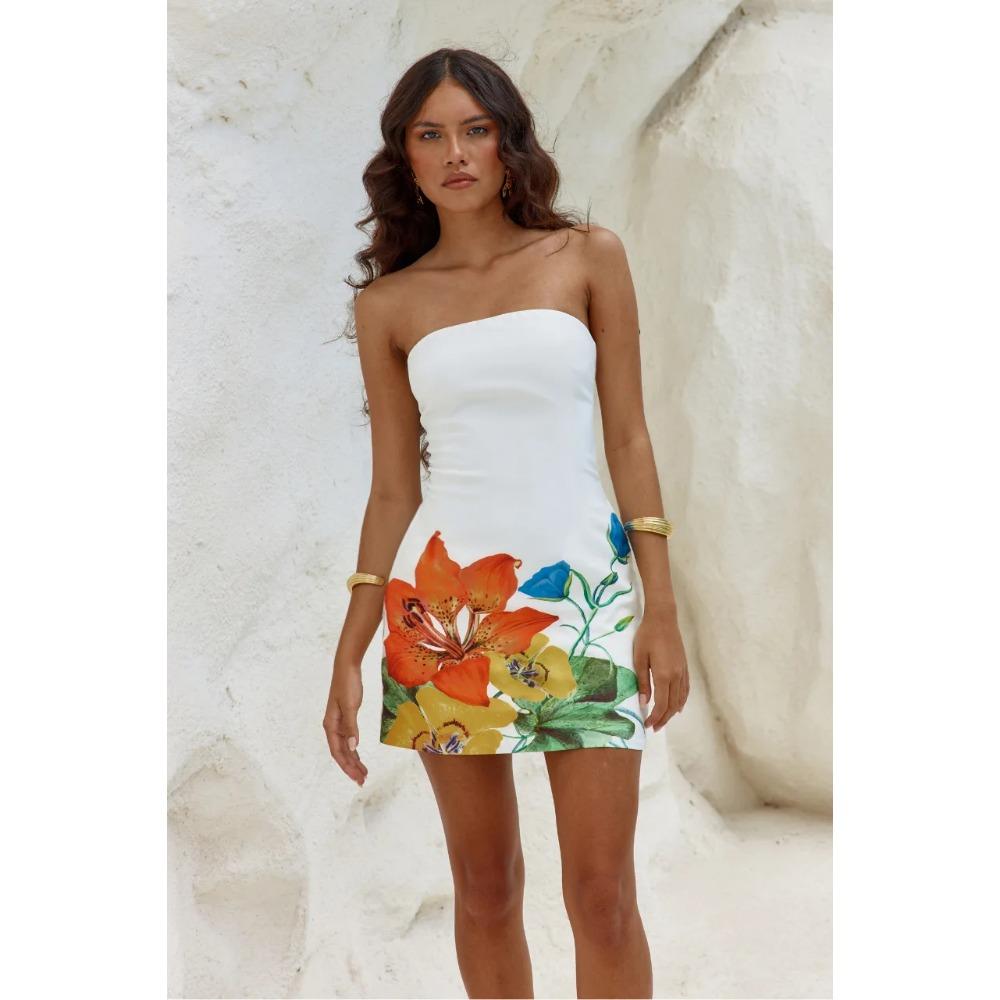 Облегающее платье с тонким цветочным принтом, открытыми плечами, без рукавов, с открытой спиной, элегантное платье, женское платье-бодикон, длинное платье-бандо для вечеринки, клуба