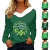 Женская футболка St. Рубашка с принтом Патрика, длинный рукав, праздничная атмосфера, флисовый воротник, топ с V-образным вырезом
