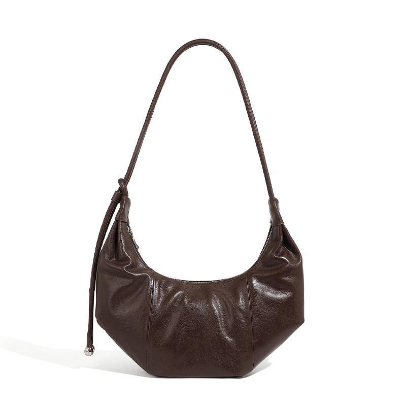 Genuine Leather Croissant Shoulder Bag - Women's Large Capacity Underarm Messenger Bag, Original Design, Commuter Style.
