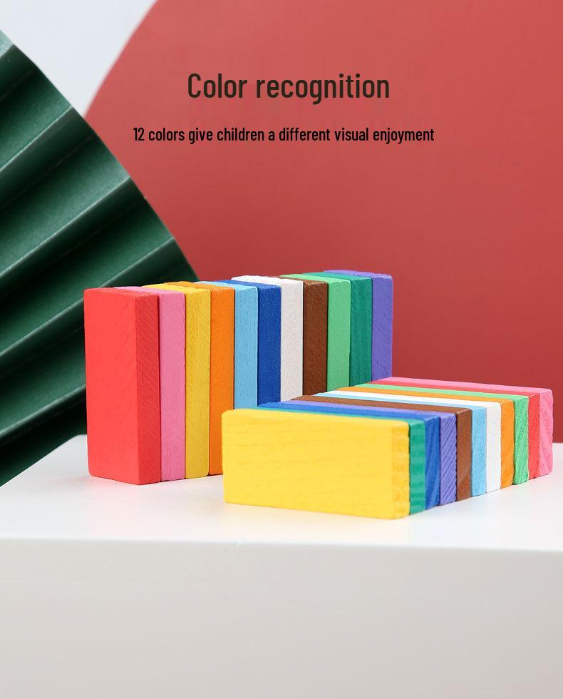 Colored Wooden Domino Blocks - 120 Pieces for Kids Age 2-6