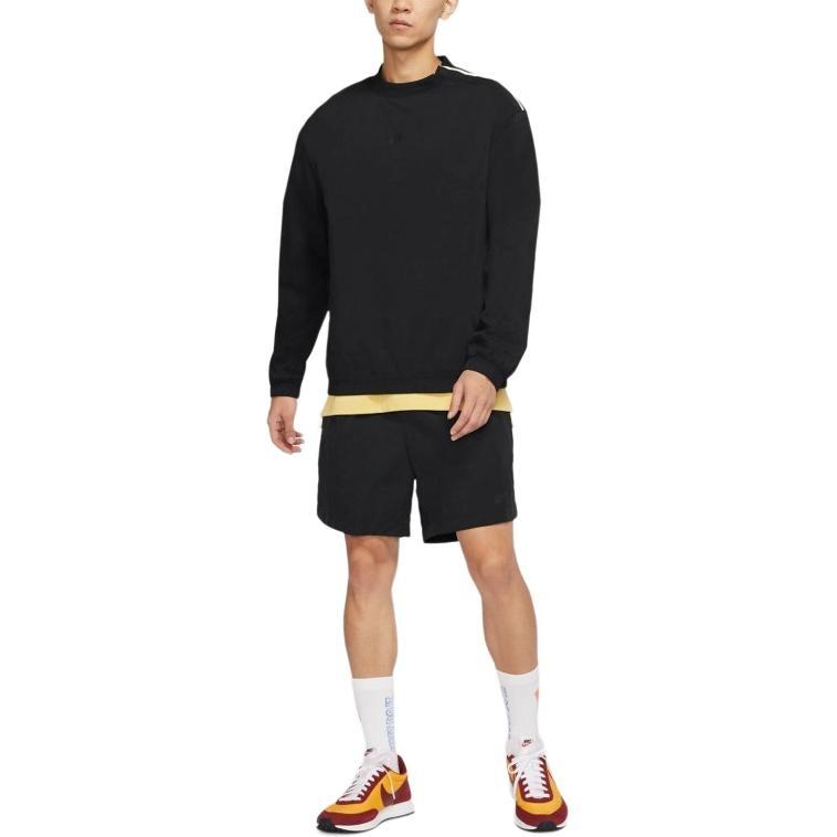 Men's Nike Solid Color Logo Stripe Cotton Round Neck Side Pullover Long Sleeves Black DD7017-010