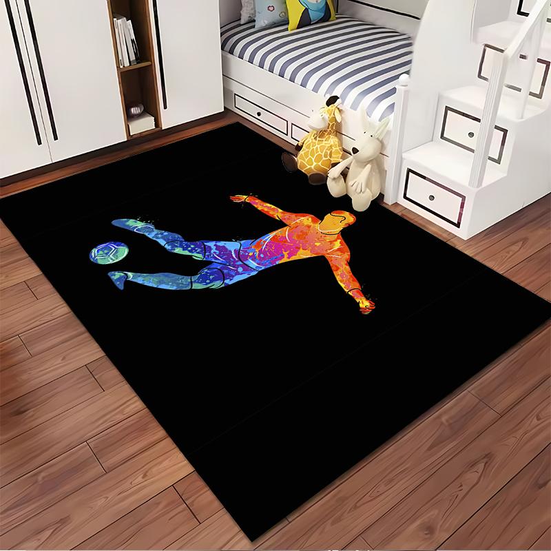 Colorful Soccer Player Illustration on Black Background Non-slip rug suitable for living room and bedroom sofas