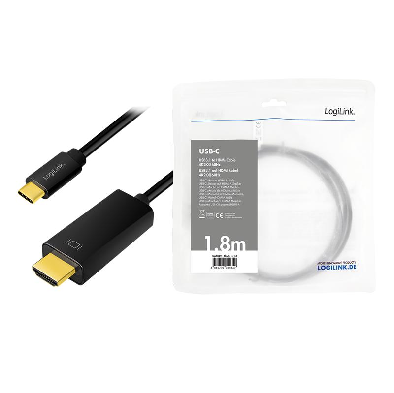 LogiLink 4K/60 Hz USB-C to HDMI cable 1.8 m USB-C/M - hdmi-A/M Ultra HD