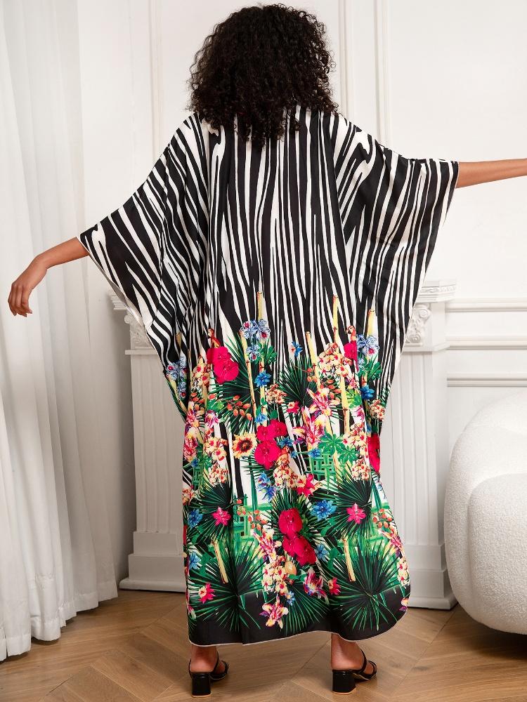 EDOLYNSA Привлекательный полосатый женский халат-кафтан, домашнее платье, уютная легкая куртка, непринужденная домашняя одежда, длинное платье для отпуска и вечеринки Q1289