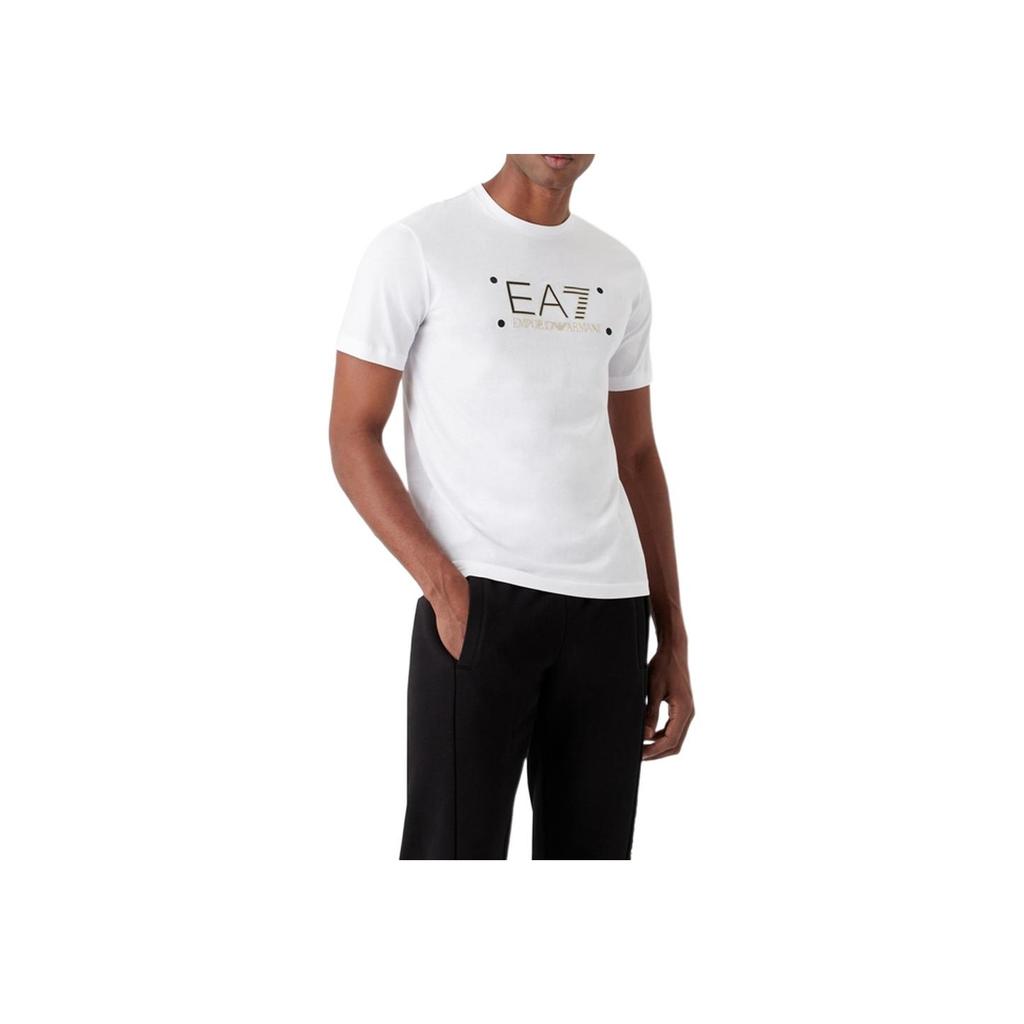 Emporio Armani EA7 Весна/Лето 23 Футболка с принтом букв, круглым вырезом, коротким рукавом, мужская, топ, Белый 3RPT20-PJM9Z-1100