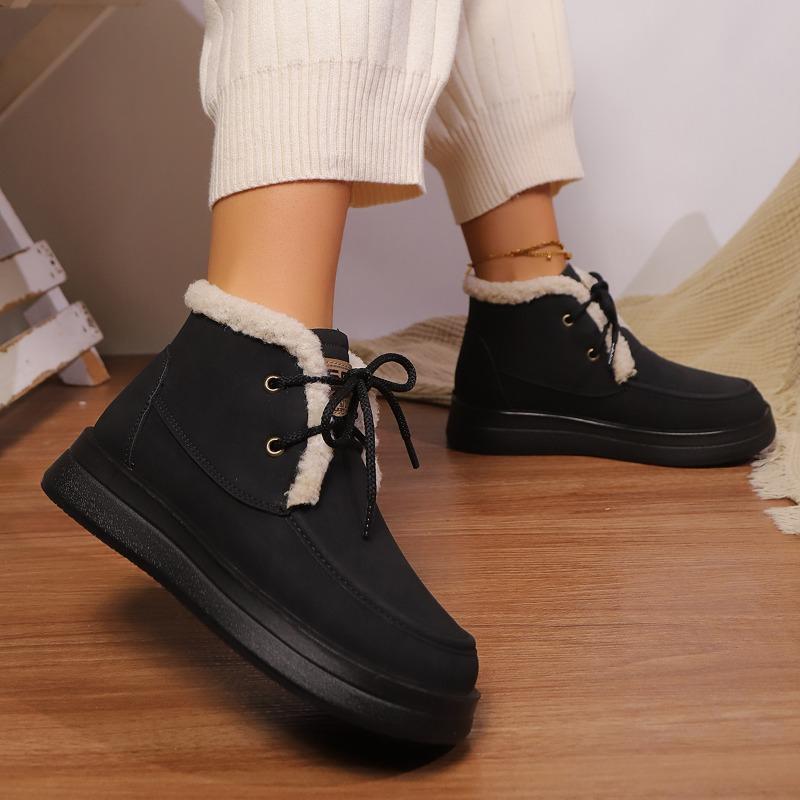 2024 Новые женские ботинки из бархата для сохранения тепла зимой на шнуровке короткие удобные однотонные женские ботинки ботильоны