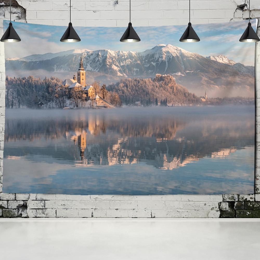 Церковь Снежная Гора Отражение Гобелен Настенный декор Богемный Ветер Хиппи Психоделические Реки Общежитие Современный Домашний Декор