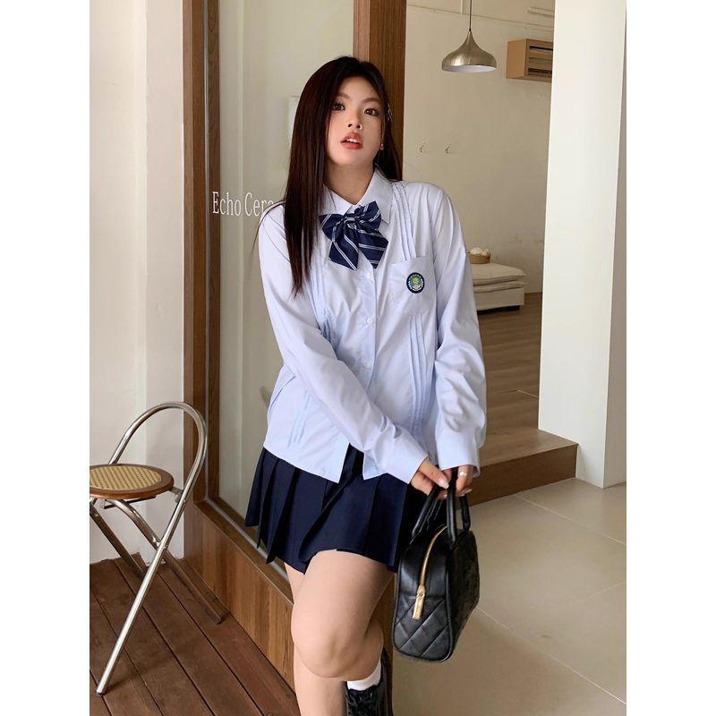 Original Water Blue Japanese College Style Long Sleeve Shirt