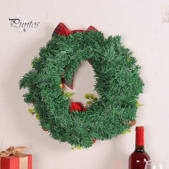 Рождественский венок с красным клетчатым бантом Сосновая шишка Игольчатый шар Ягода Многоразовый праздник Крытый открытый Окно Передняя дверь Настенный подвесной искусственный