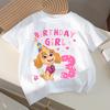 Paw Patrol Skye T-shirt for Children Birthday Number Tee Top Girls White Clothes Cartoon Short Sleeve Kids Loose Clothing Gift