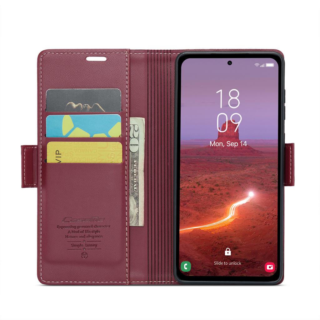 For Samsung Galaxy A55 5G Leather Case CASEME 023 RFID Blocking 3 Card Slot Mobile Cover