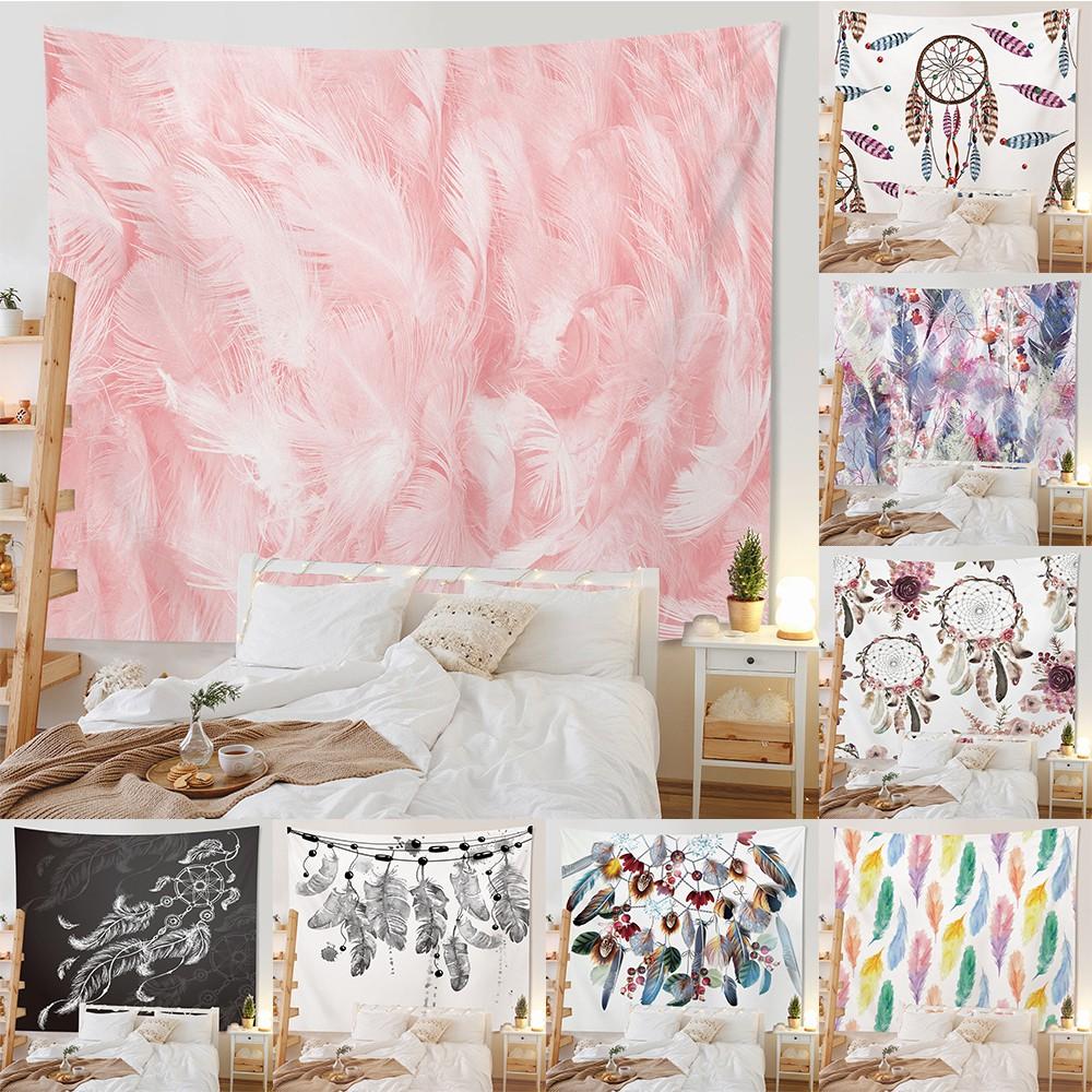 Bedroom Living Room Tapestry Home Decor Pink Feather Tapestry Feather Print Tapestry Background Decor