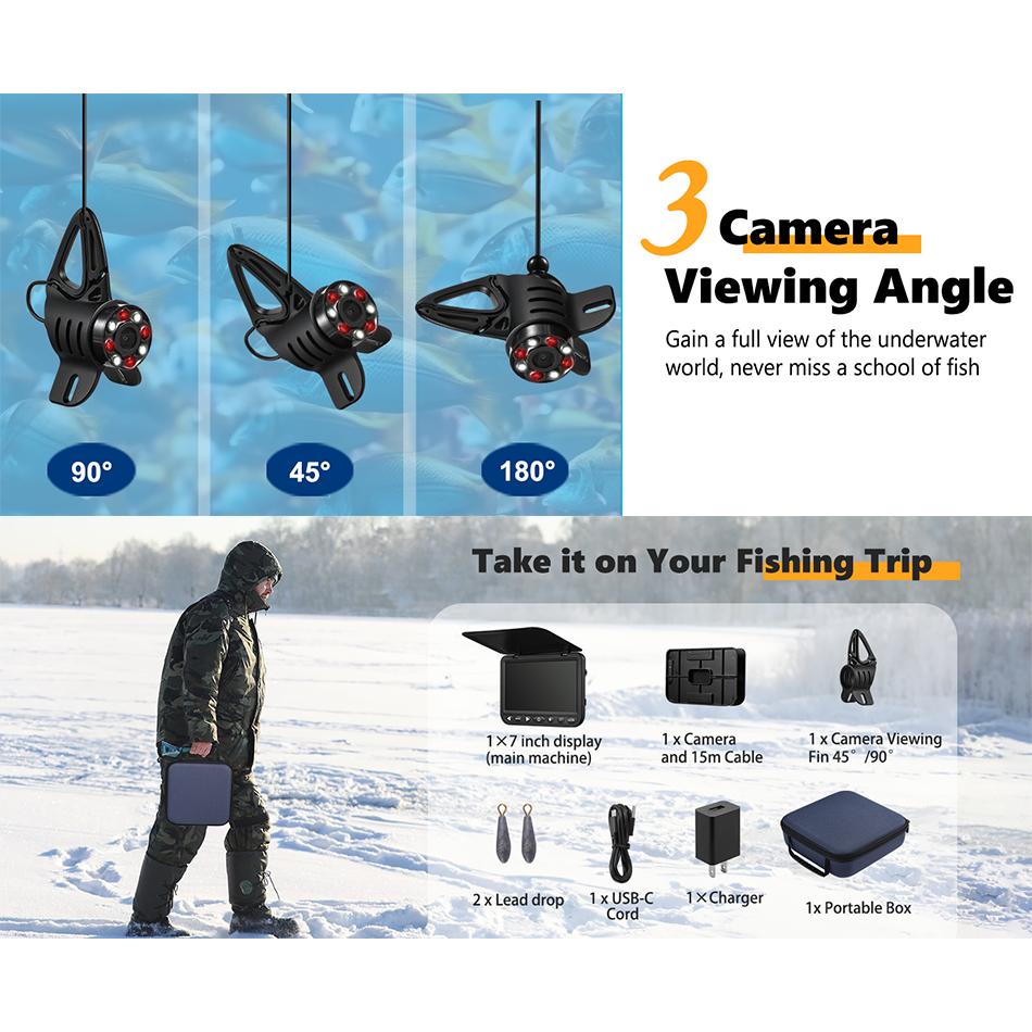 1080P 7-дюймовая подводная видеокамера MOQCQGR с аккумулятором 10000 мАч, камера для подводной рыбалки, камера для подледной рыбалки, камера для зимней рыбалки
