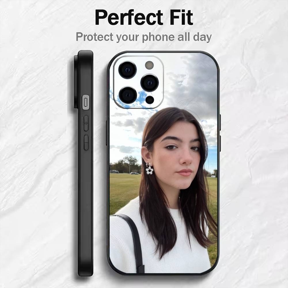 TK-CD C-Charli D-Amelio Aesthetic Phone Case For iPhone17,16,15,14,13,12 Plus,Max Soft Silicone Black Cover