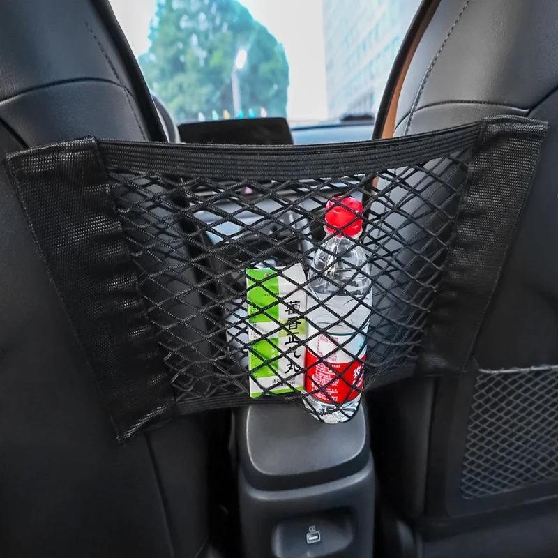 Универсальный автомобильный сетчатый мешок с клеем-карандашом для заднего сиденья, эластичная резинка с клеем-карандашом для заднего сиденья, сумка для хранения, карман для автоорганайзера