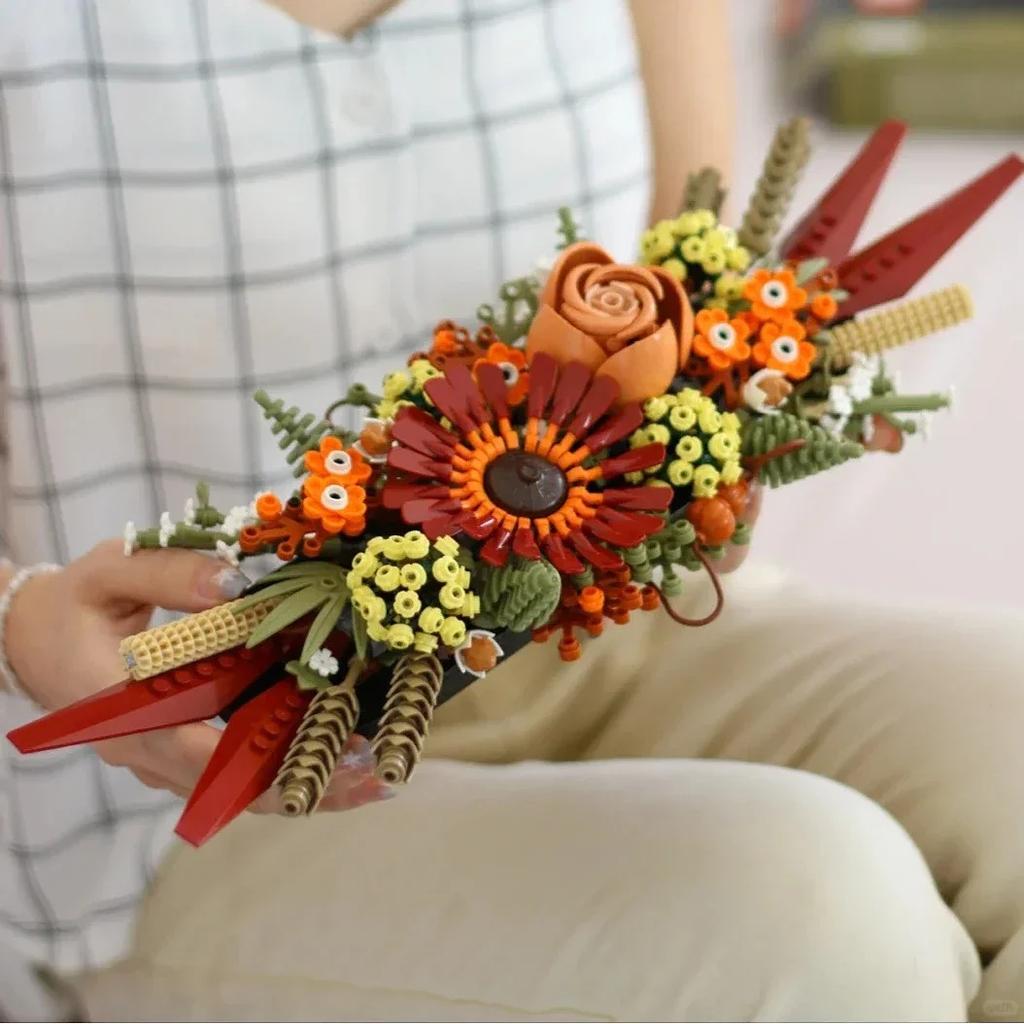 Moc Flower Bricks Artificial Dried Flowers Home Decor Rose and Gerbera Building Blocks Collection Crafts Set Birthday Gift Toys
