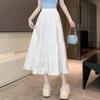 White A-Line Lace Midi Skirt: Spring/Summer 2025 High-Waisted Draping Cake Design