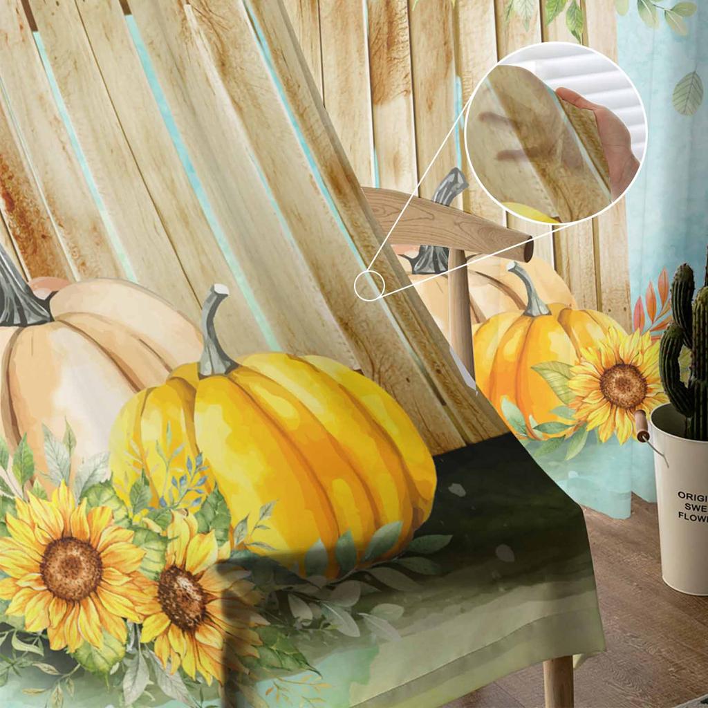 Thanksgiving Plant Fence Sunflower Pumpkin Sheer Curtains for Kids Bedroom Living Room Voile Window Curtains Tulle Drapes