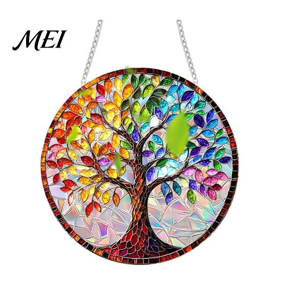 Acrylic Hanging Ornament Stained Glass Style Window Hanging, Colorful Sun Catchers for Wall Windows, Waterproof Decor Suncatcher with Chain Women Wife